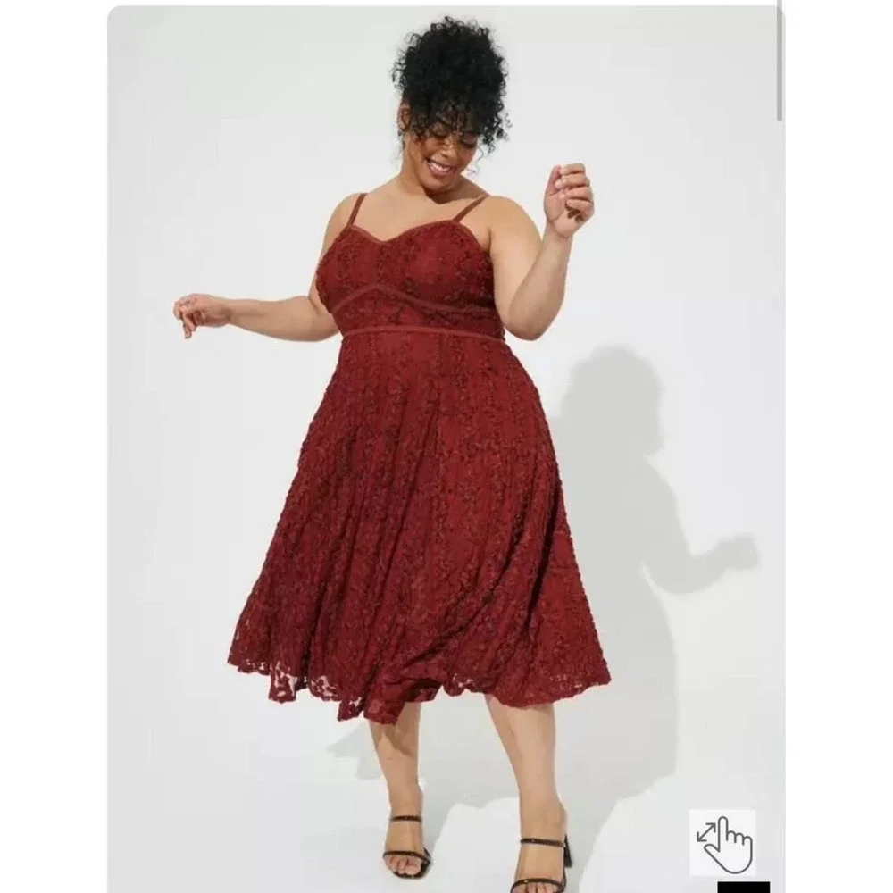 Torrid Rust 3D Rosette Lace Midi Dress Size 16 Sweetheart Cocktail Boho Wedding - Picture 4 of 6